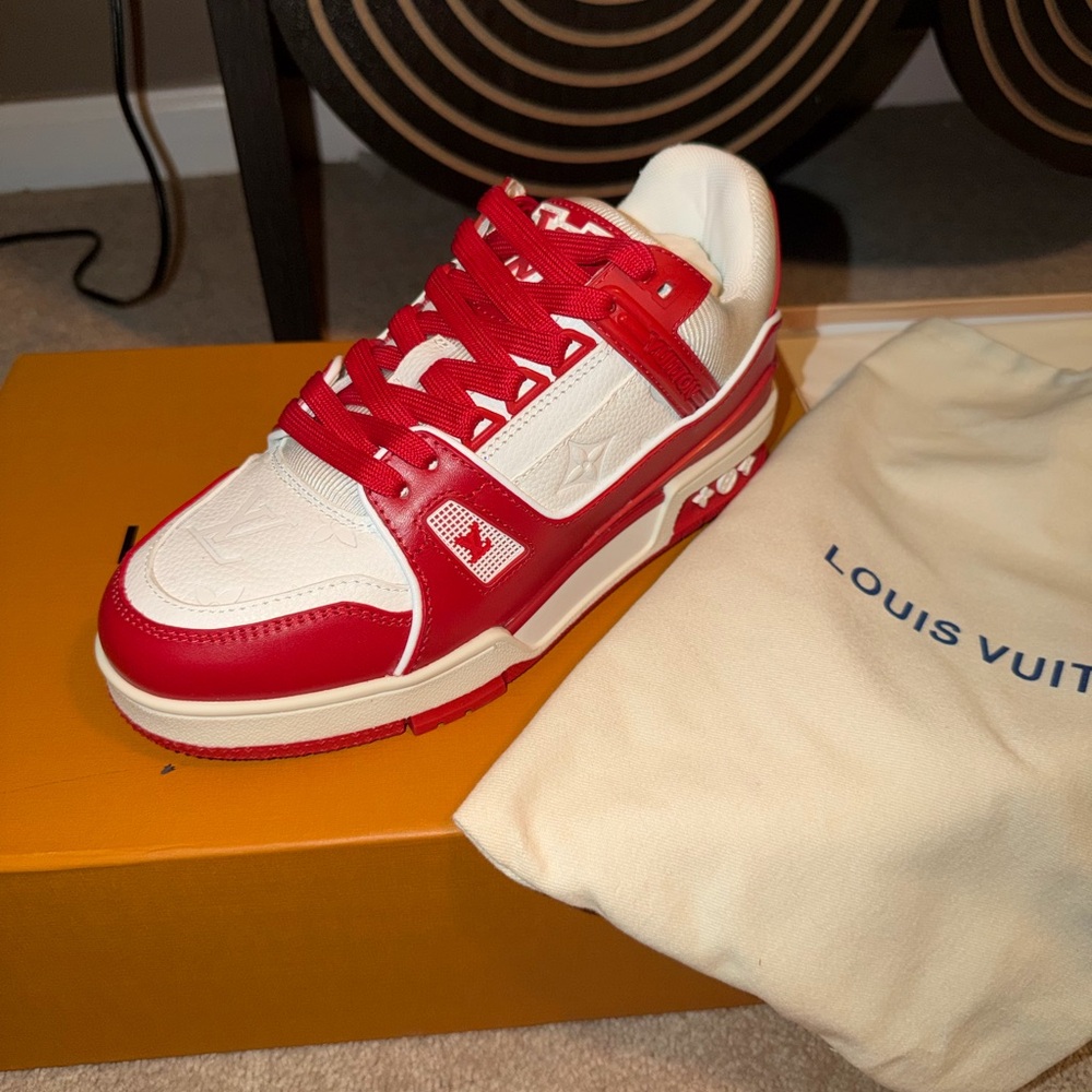 LV Red and White Low-Top Sneaker